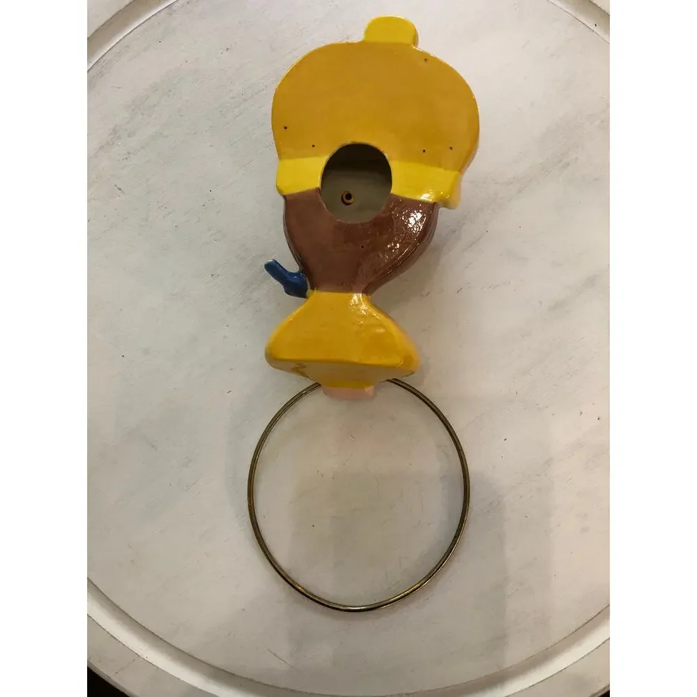 Vintage 1960s 1970s Ceramic Bonnet Gril Blue Bird Towel Holder